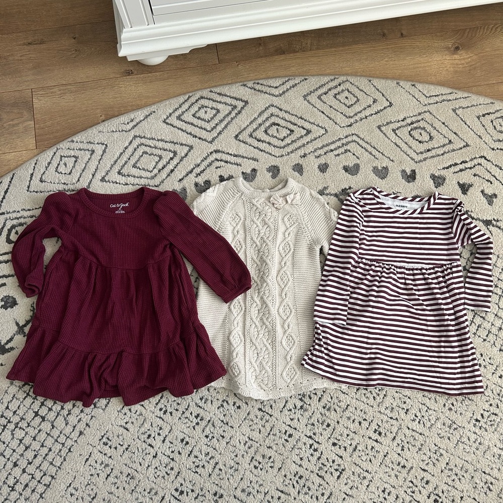 Set of 3 long sleeve dresses, size 2T